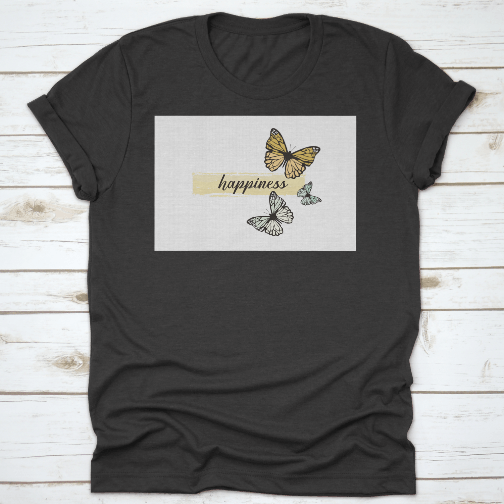 A hand-drawn yellow butterfly design on a comfortable cotton t-shirt, showcasing a cheerful and artistic style.