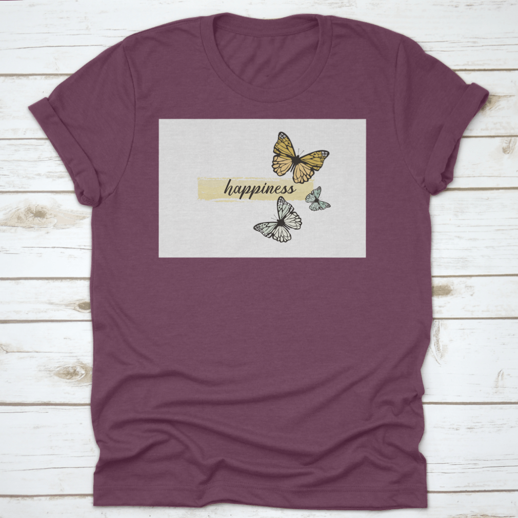 A hand-drawn yellow butterfly design on a comfortable cotton t-shirt, showcasing a cheerful and artistic style.