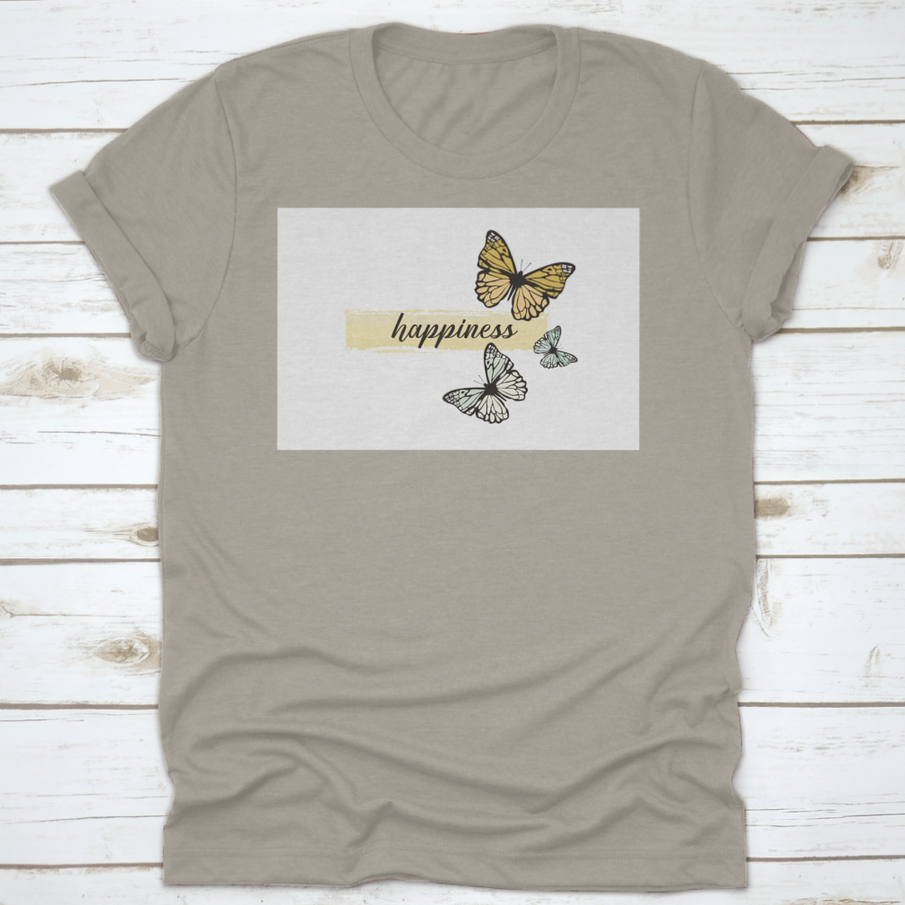 A hand-drawn yellow butterfly design on a comfortable cotton t-shirt, showcasing a cheerful and artistic style.