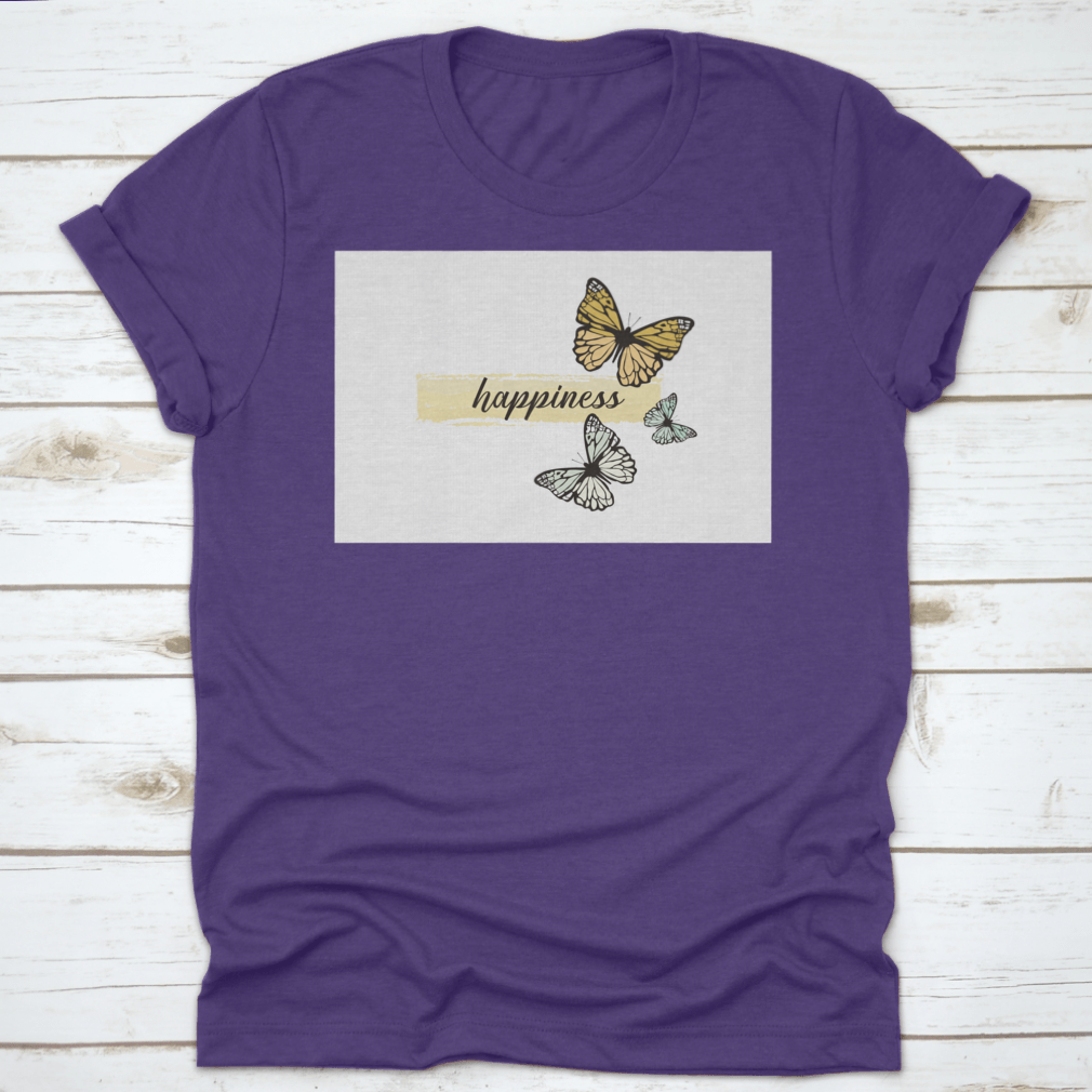 A hand-drawn yellow butterfly design on a comfortable cotton t-shirt, showcasing a cheerful and artistic style.