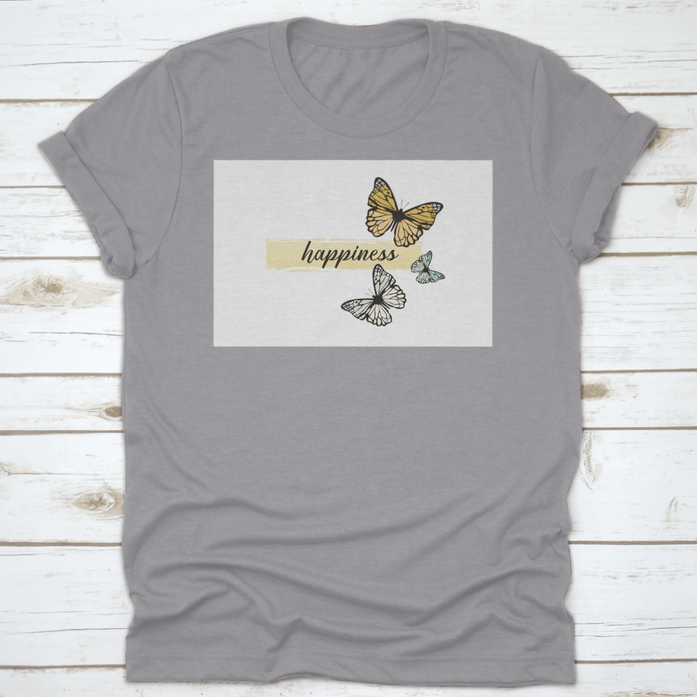 A hand-drawn yellow butterfly design on a comfortable cotton t-shirt, showcasing a cheerful and artistic style.