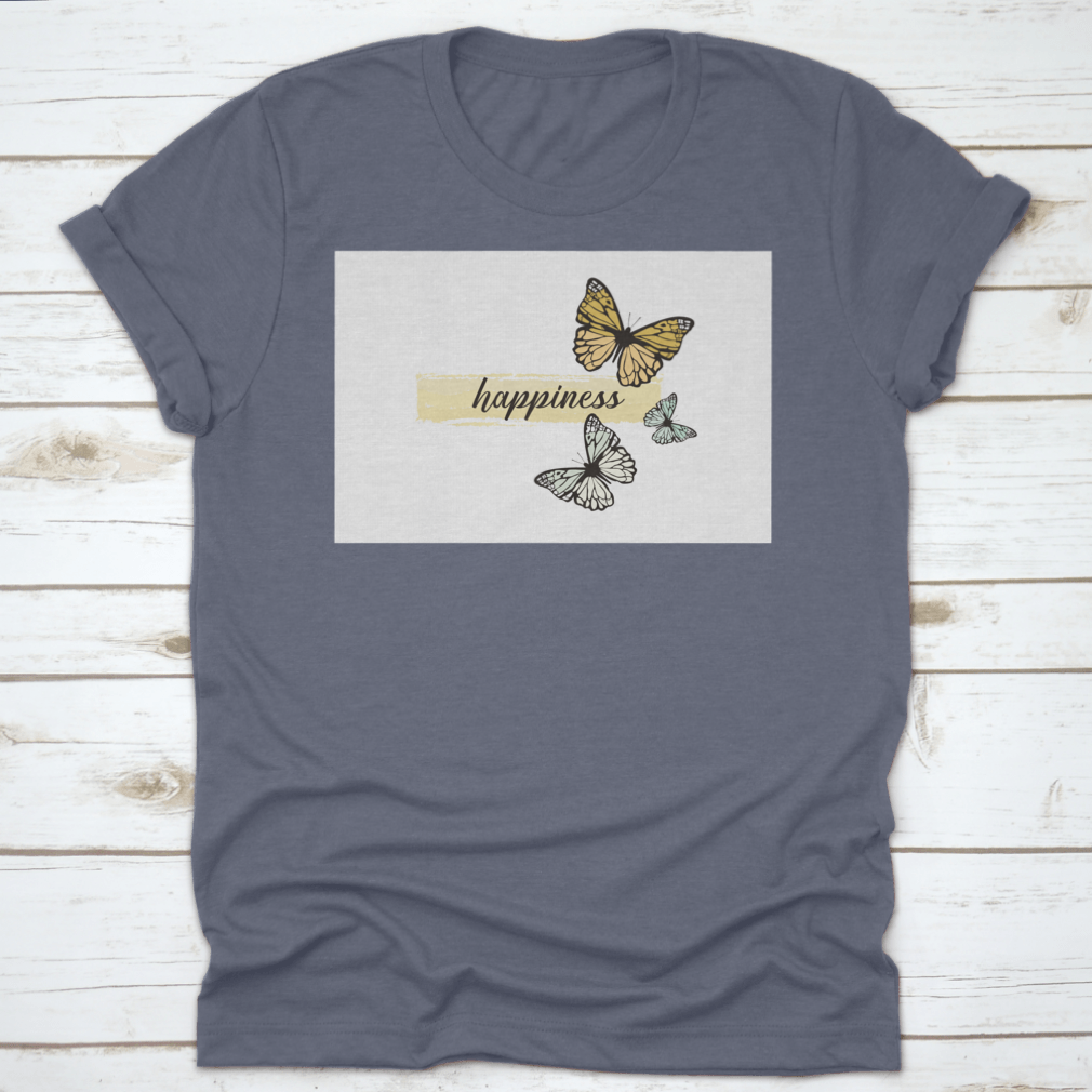 A hand-drawn yellow butterfly design on a comfortable cotton t-shirt, showcasing a cheerful and artistic style.