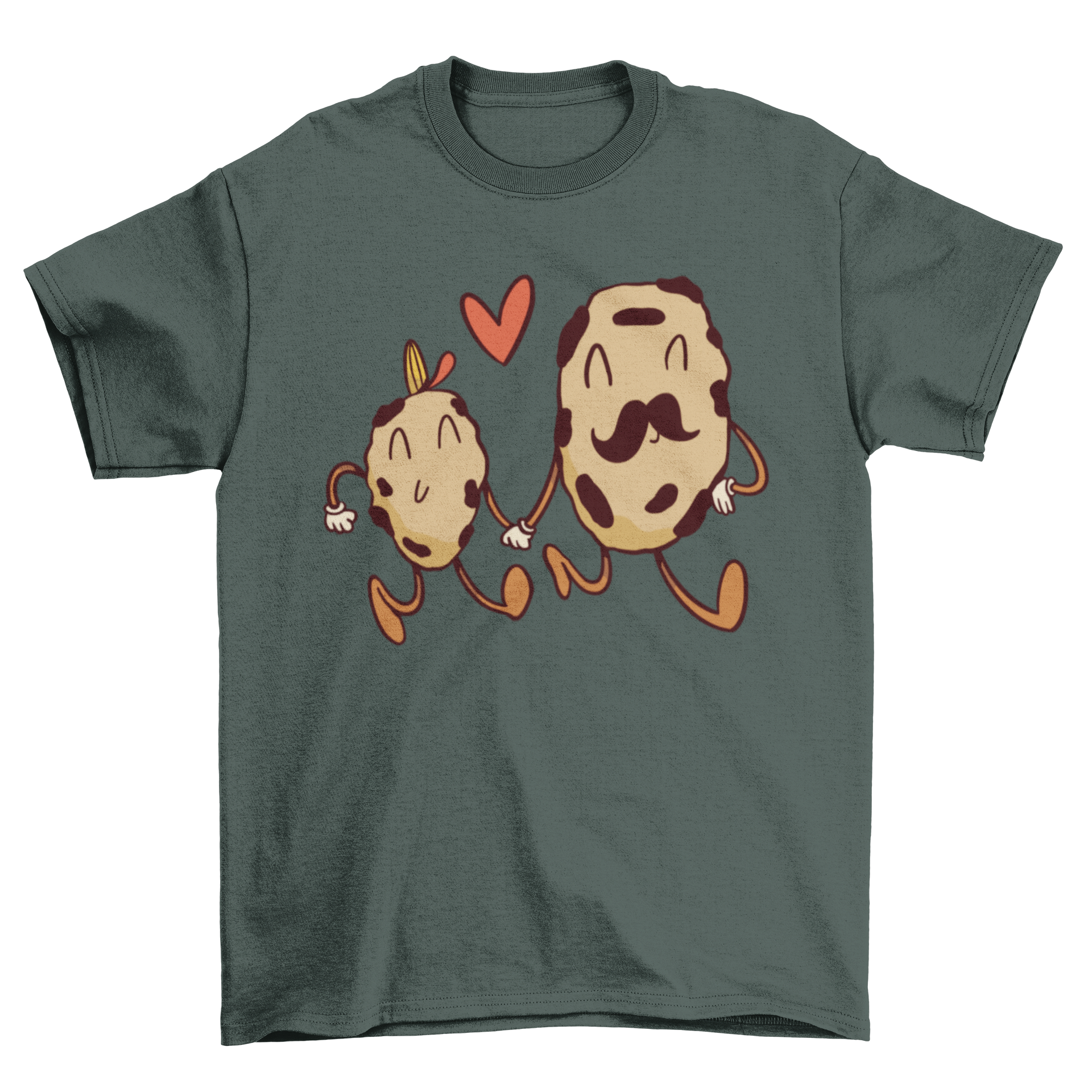 A cute t-shirt featuring two chocolate chip cookies holding hands, symbolizing father-son bonding.