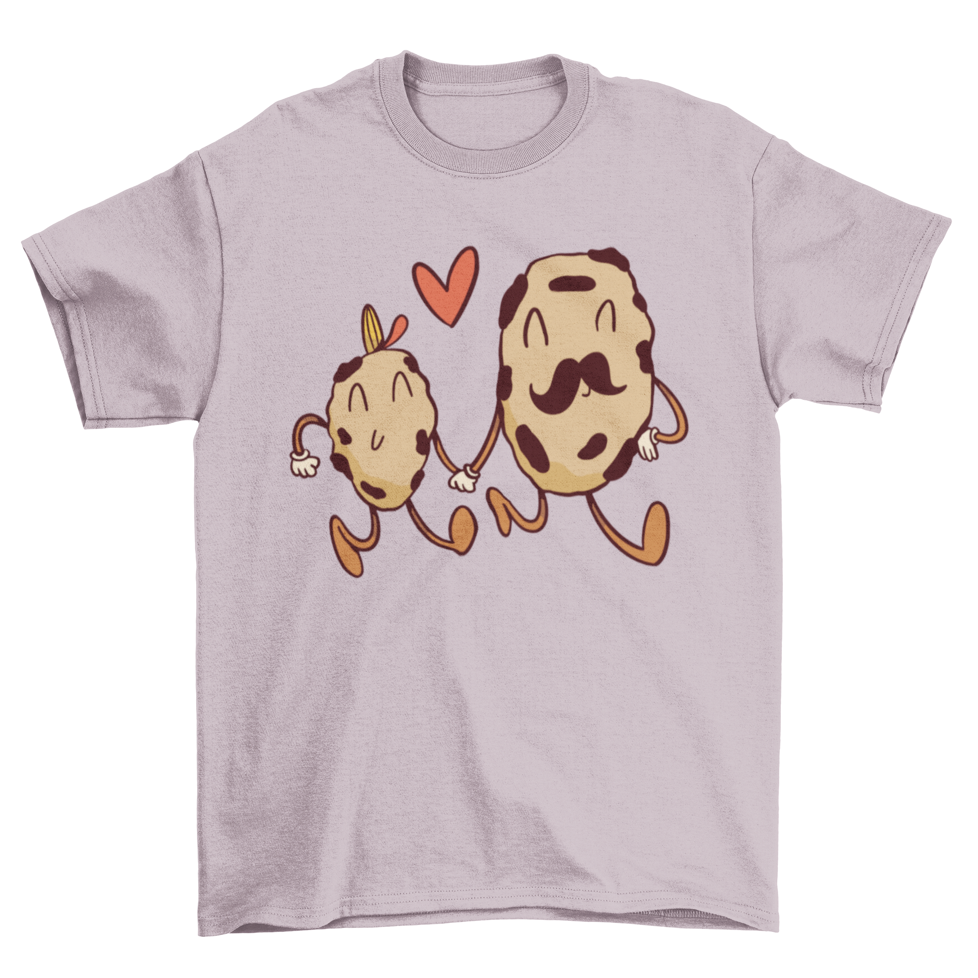 A cute t-shirt featuring two chocolate chip cookies holding hands, symbolizing father-son bonding.