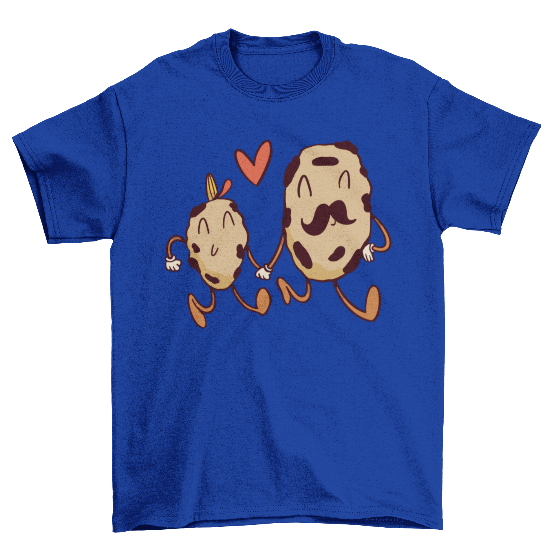 A cute t-shirt featuring two chocolate chip cookies holding hands, symbolizing father-son bonding.