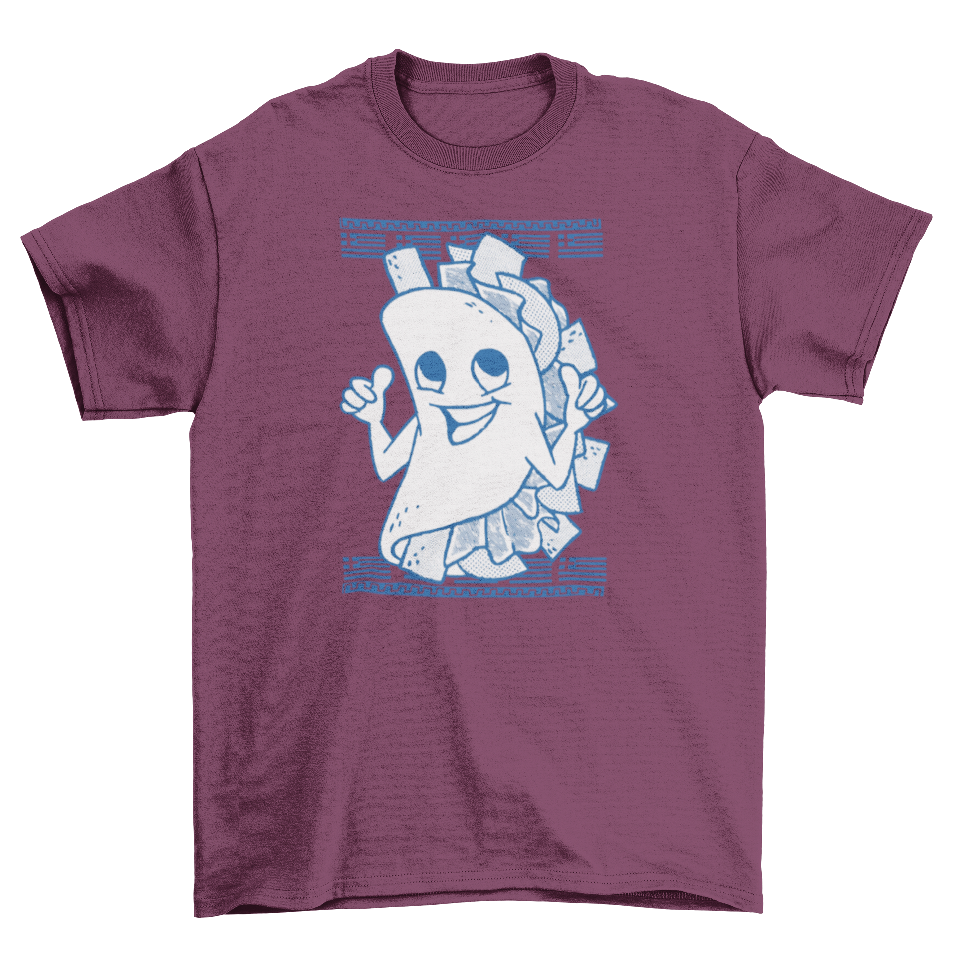 A fun t-shirt design featuring a happy kebab with a smiling face, perfect for food enthusiasts.