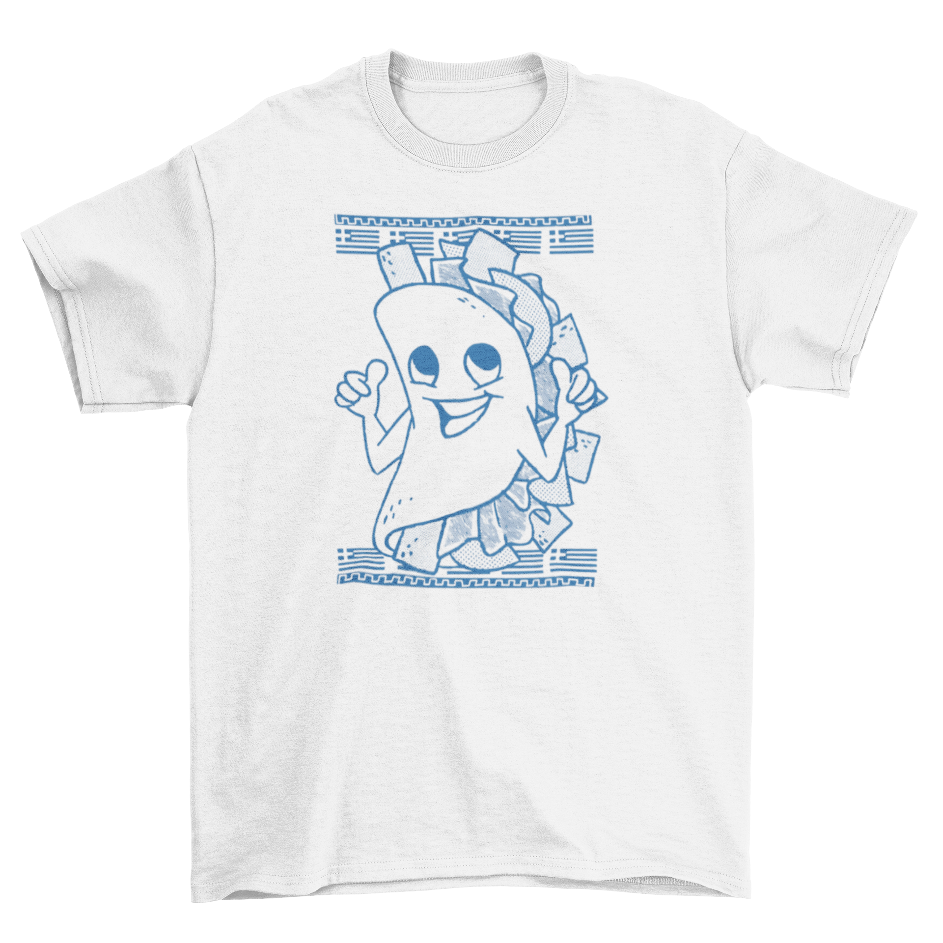 A fun t-shirt design featuring a happy kebab with a smiling face, perfect for food enthusiasts.