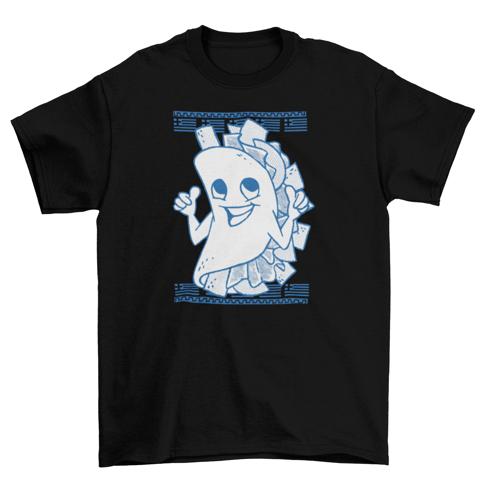 A fun t-shirt design featuring a happy kebab with a smiling face, perfect for food enthusiasts.