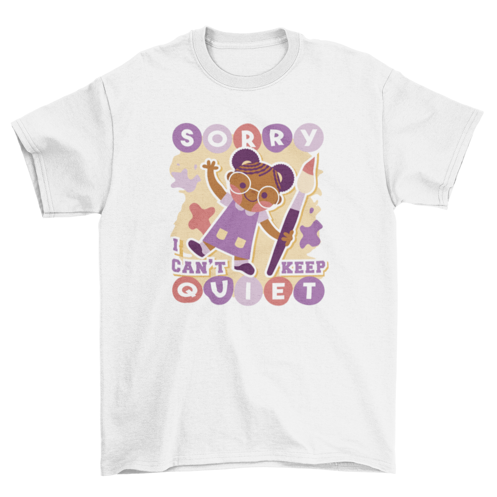 Happy little girl painter t-shirt featuring a girl with a big paintbrush and a playful quote.