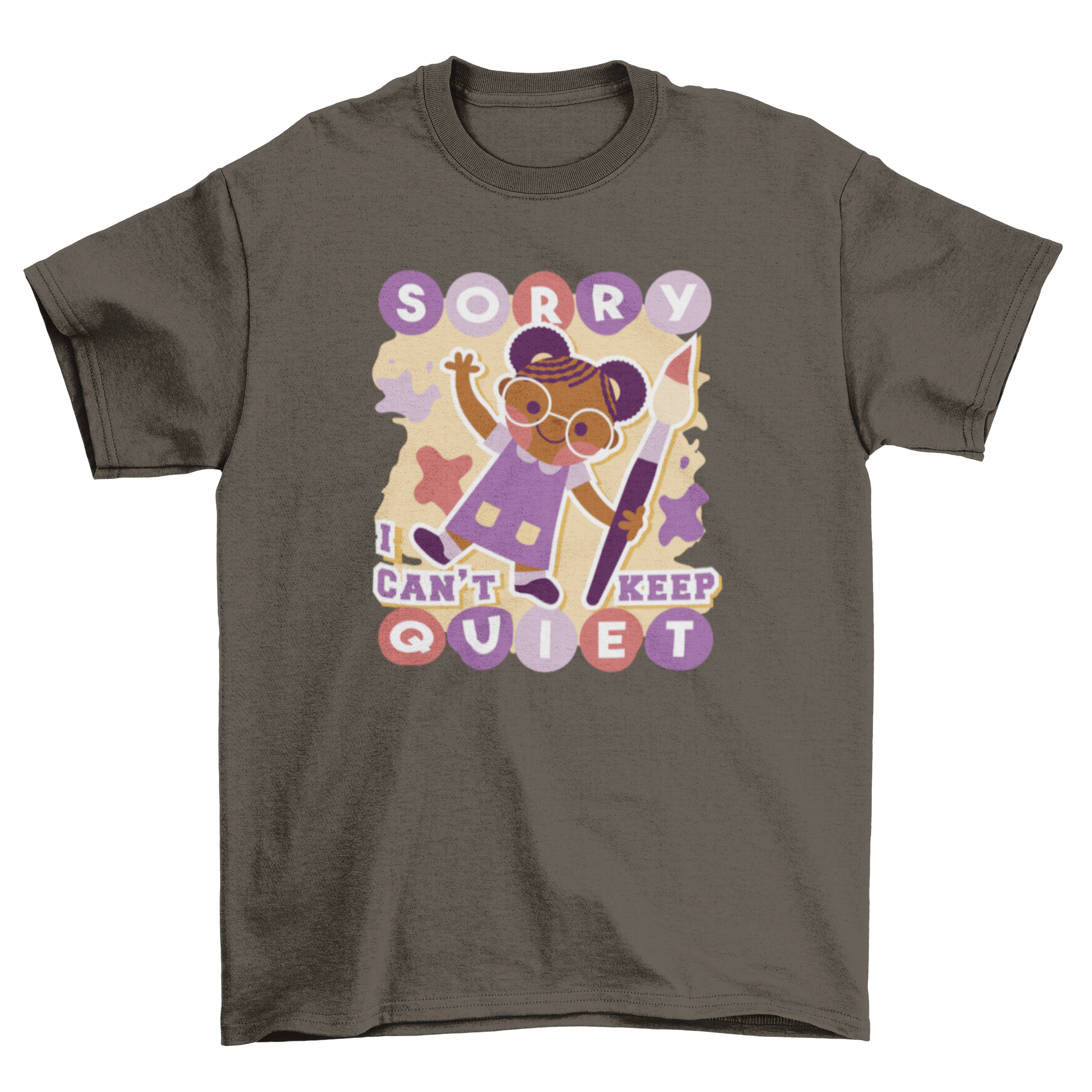 Happy little girl painter t-shirt featuring a girl with a big paintbrush and a playful quote.