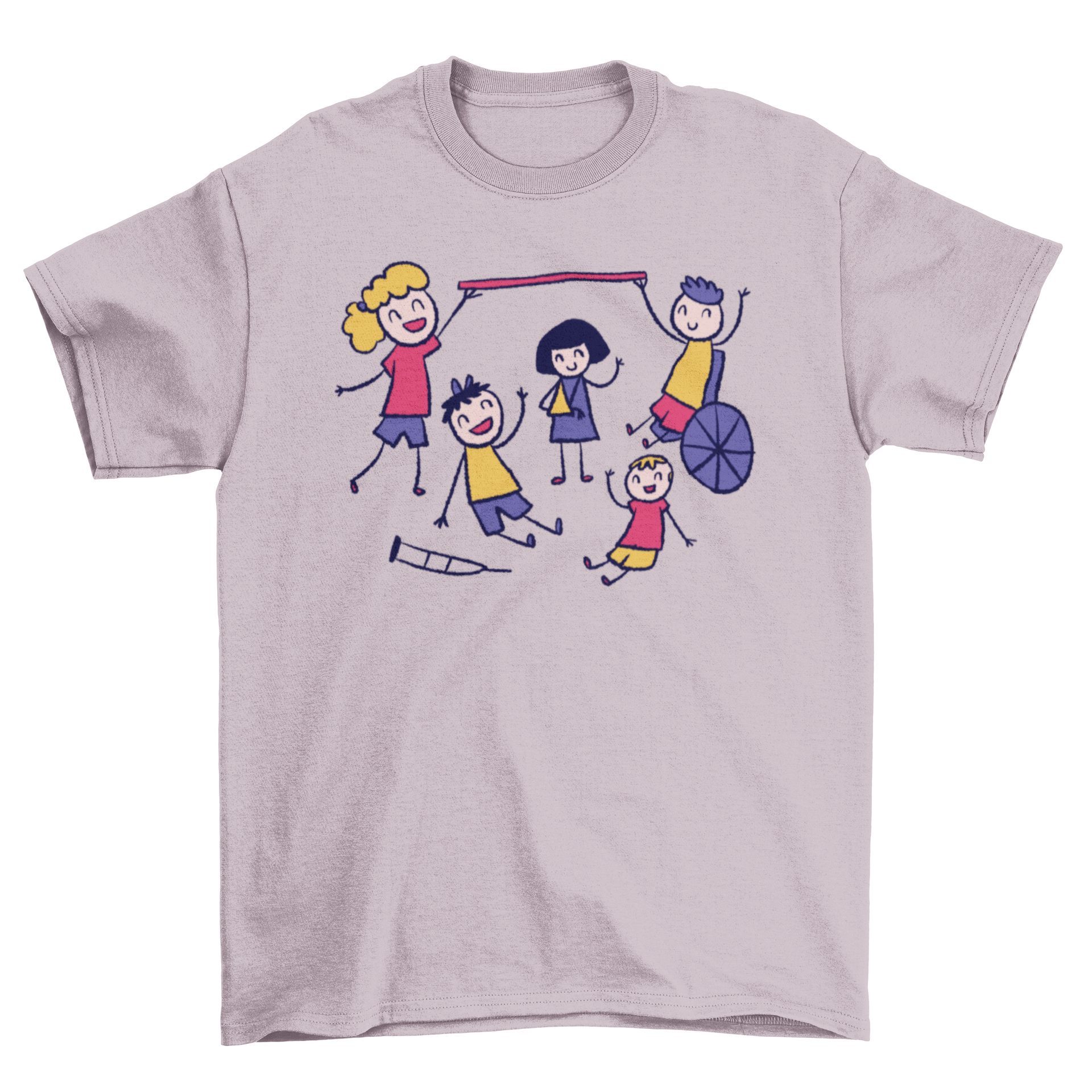 Happy Playing Together Doodle T-Shirt featuring children playing joyfully in a colorful doodle design.