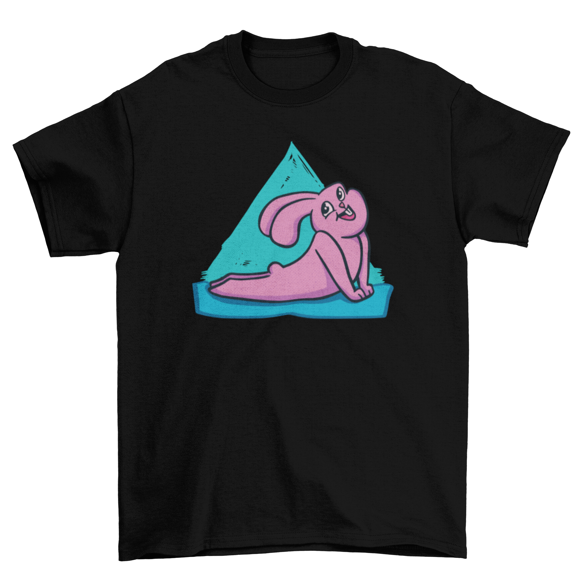 Happy Yoga Bunny T-shirt featuring a cute bunny in a yoga pose, designed for comfort and style.