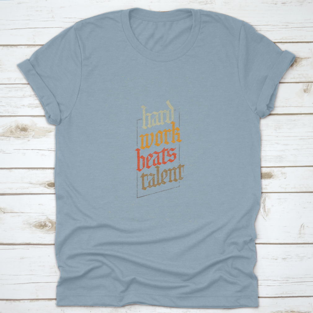 A soft cotton t-shirt featuring the motivational phrase 'Hard Work Beats Talent' designed for the chosen, blessed, forgiven, and redeemed.