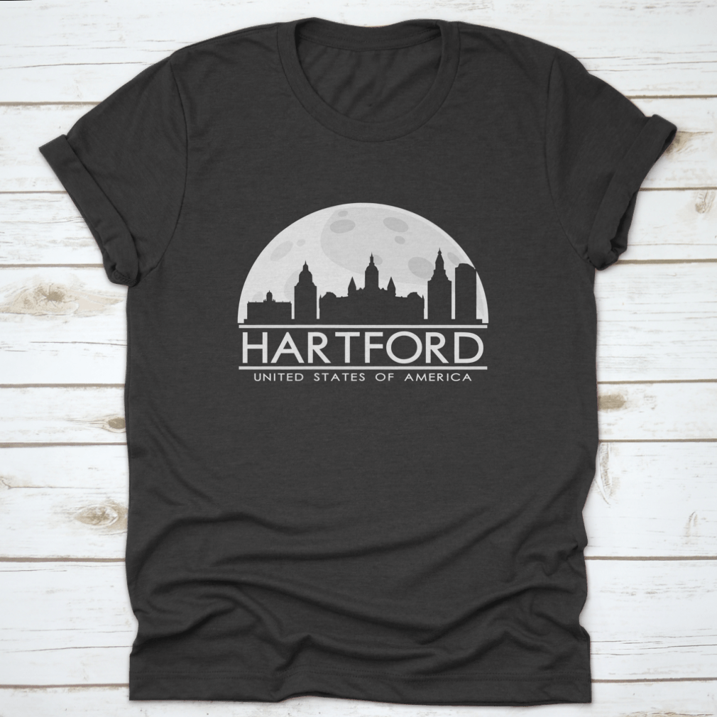 Hartford Full Moon Night Skyline Silhouette T-shirt featuring a city skyline design under a full moon.