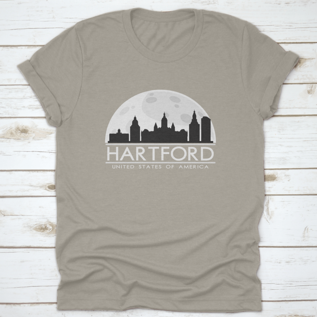 Hartford Full Moon Night Skyline Silhouette T-shirt featuring a city skyline design under a full moon.