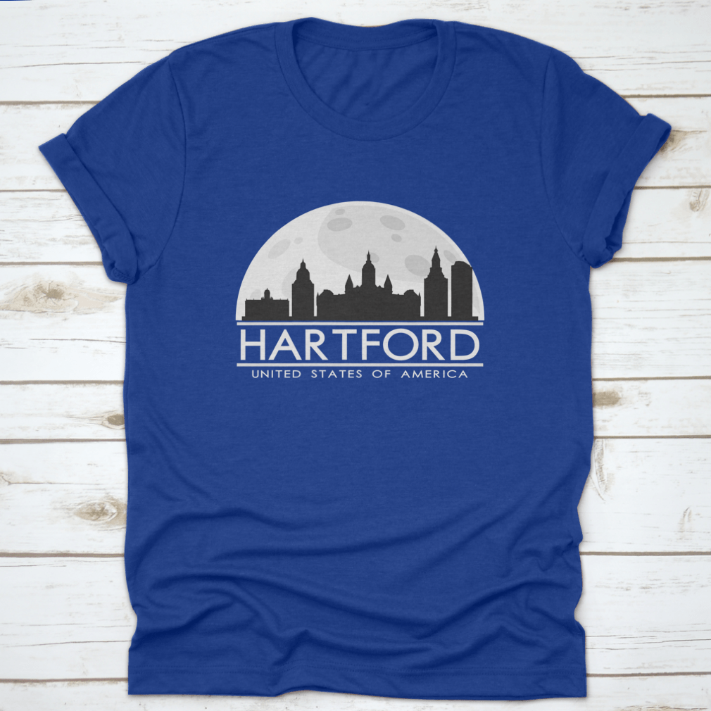 Hartford Full Moon Night Skyline Silhouette T-shirt featuring a city skyline design under a full moon.