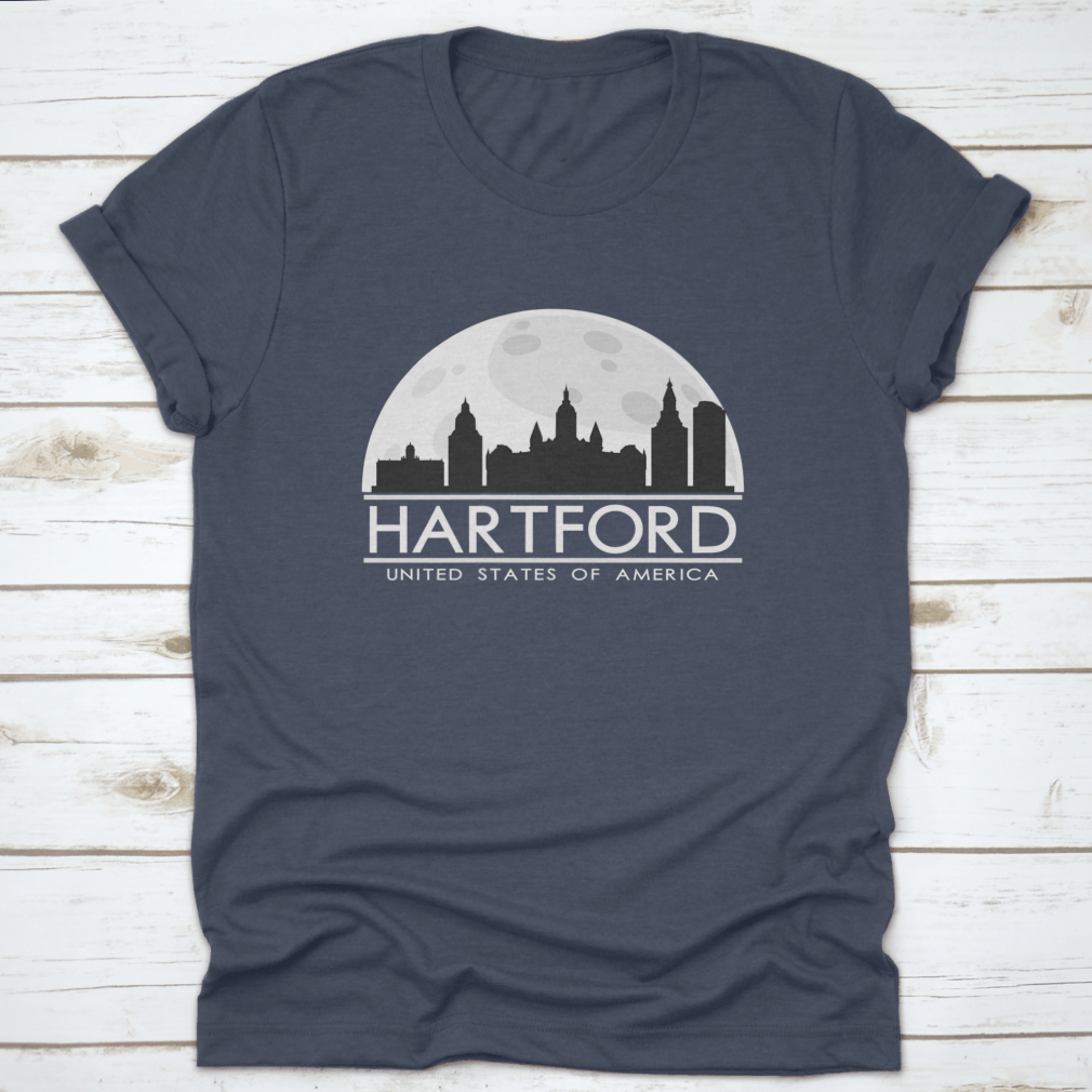 Hartford Full Moon Night Skyline Silhouette T-shirt featuring a city skyline design under a full moon.