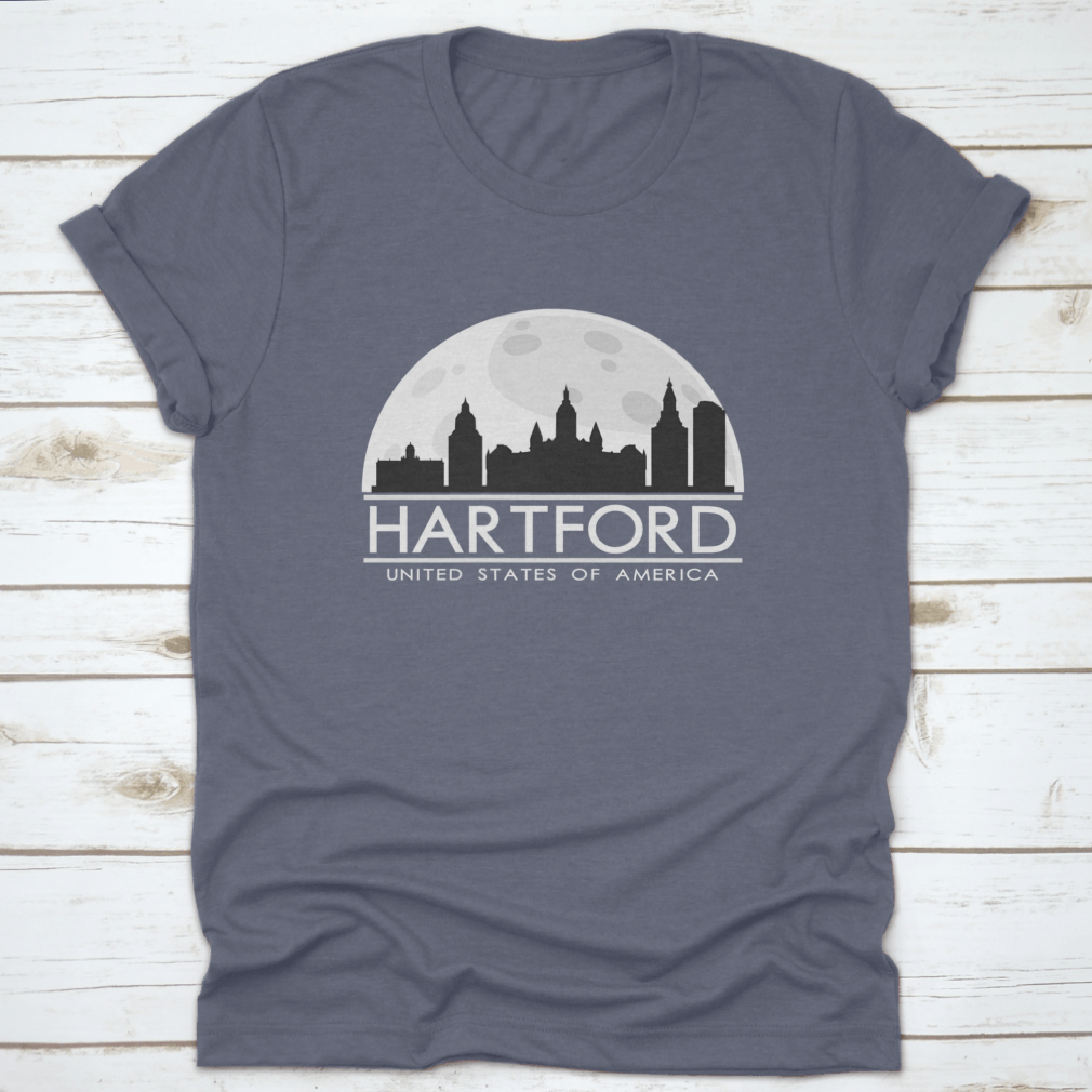 Hartford Full Moon Night Skyline Silhouette T-shirt featuring a city skyline design under a full moon.