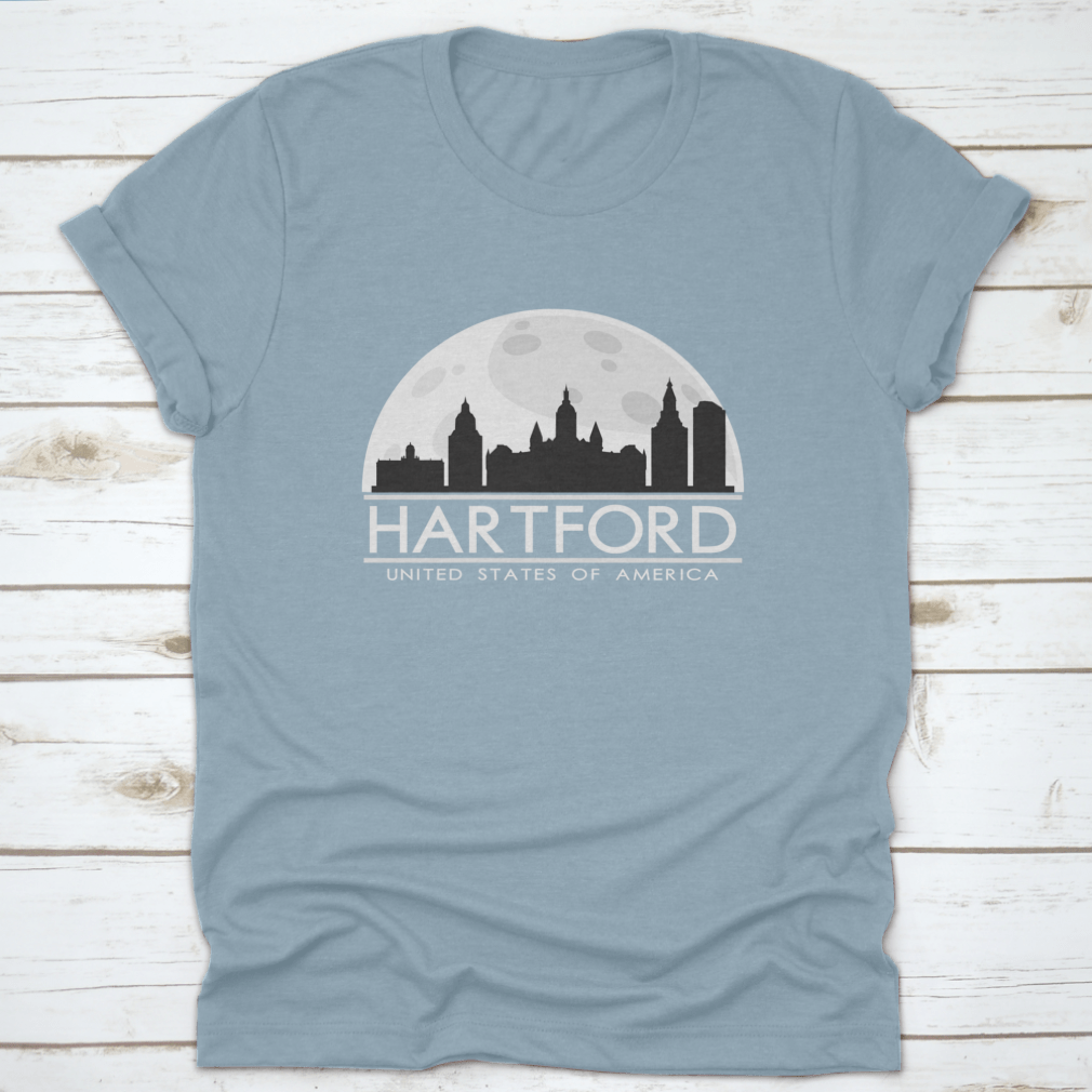Hartford Full Moon Night Skyline Silhouette T-shirt featuring a city skyline design under a full moon.