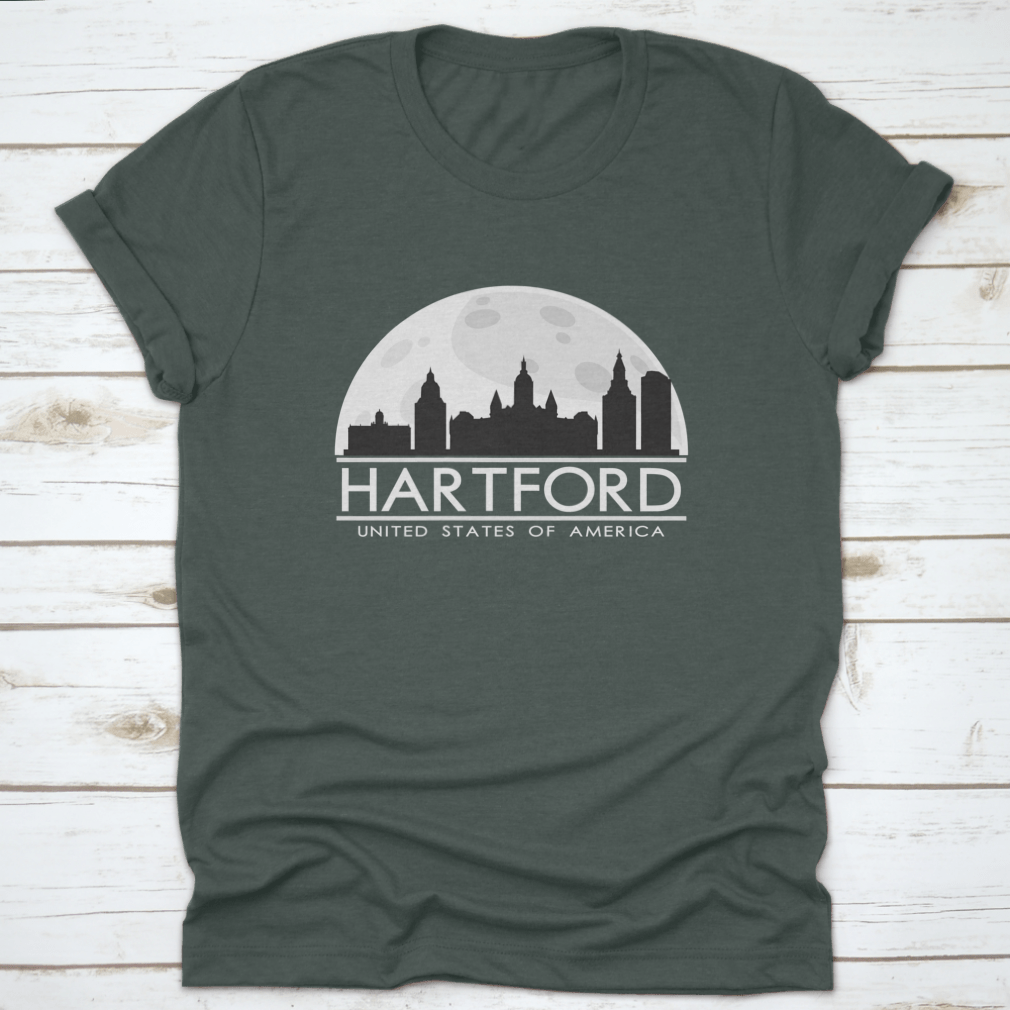 Hartford Full Moon Night Skyline Silhouette T-shirt featuring a city skyline design under a full moon.