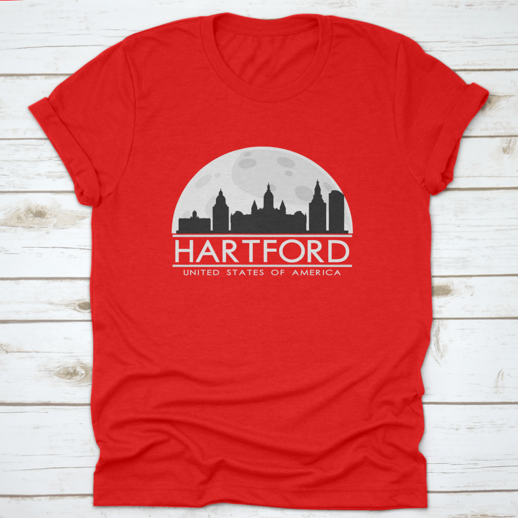 Hartford Full Moon Night Skyline Silhouette T-shirt featuring a city skyline design under a full moon.