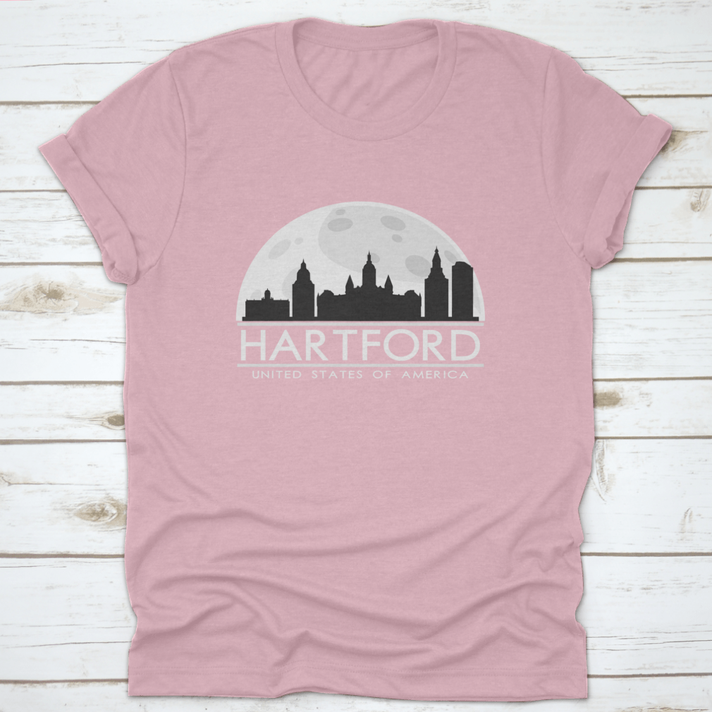 Hartford Full Moon Night Skyline Silhouette T-shirt featuring a city skyline design under a full moon.