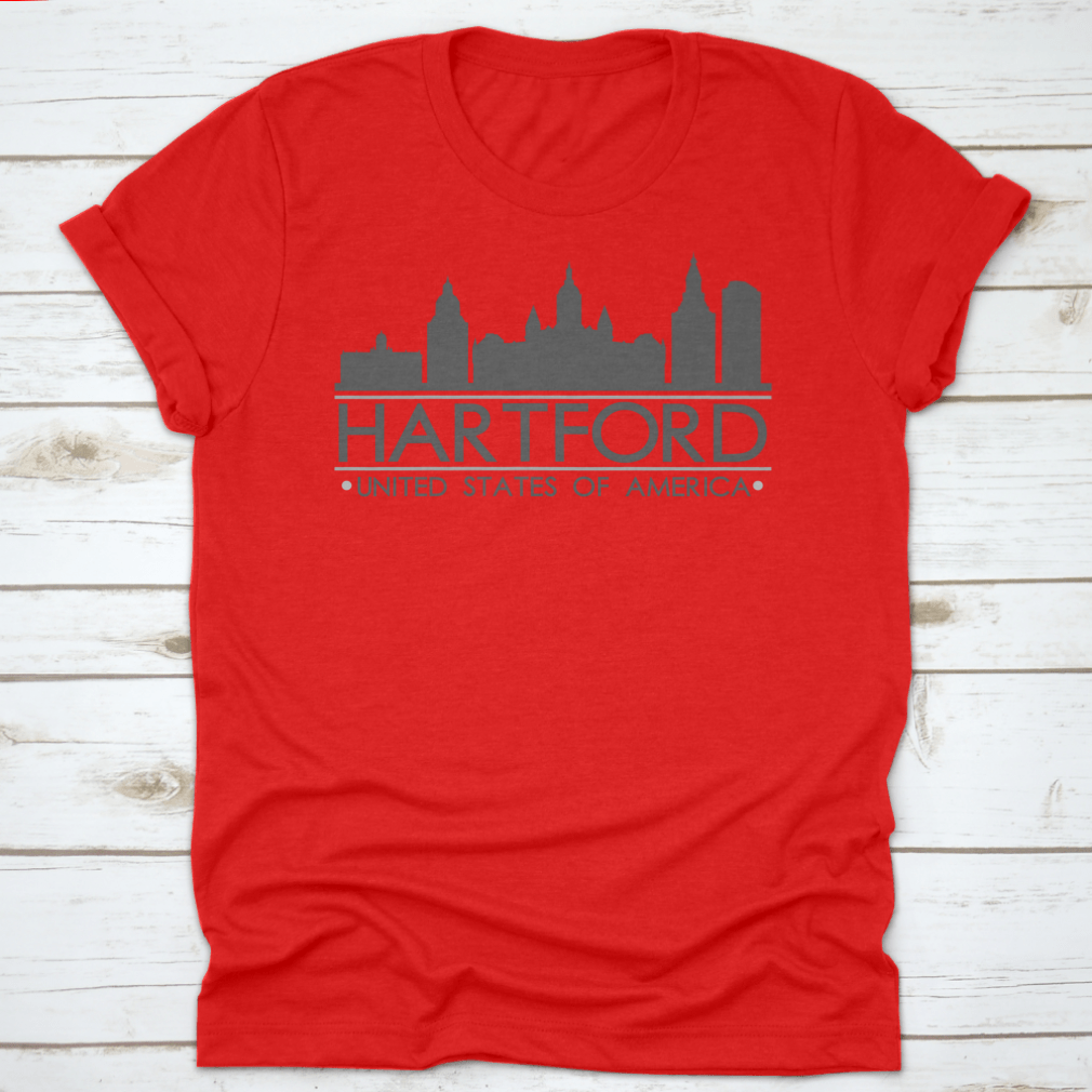 Hartford Skyline Silhouette Design featuring famous buildings in vector art style, showcasing the city's architectural beauty.