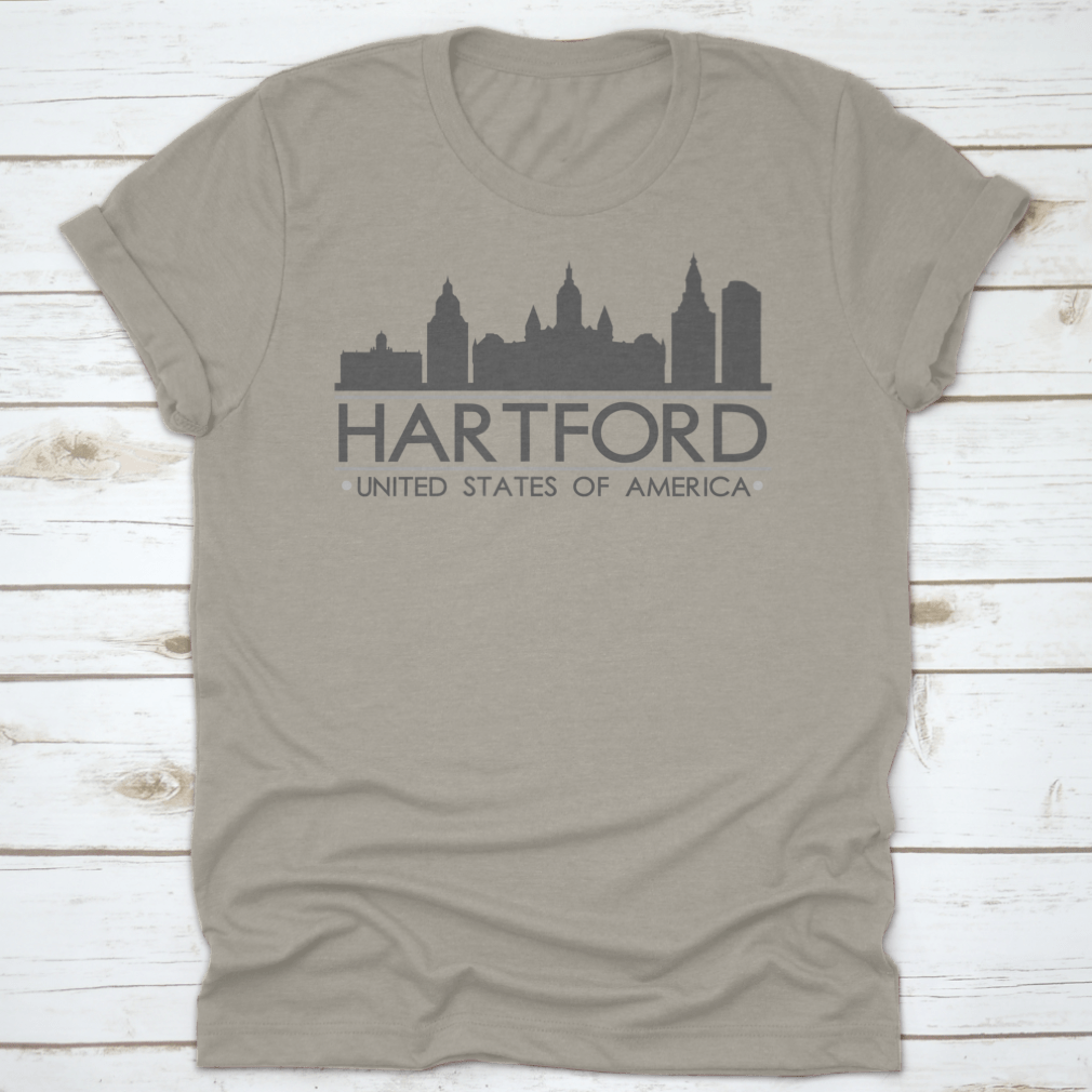 Hartford Skyline Silhouette Design featuring famous buildings in vector art style, showcasing the city's architectural beauty.