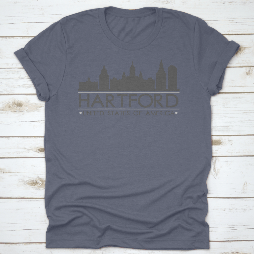 Hartford Skyline Silhouette Design featuring famous buildings in vector art style, showcasing the city's architectural beauty.