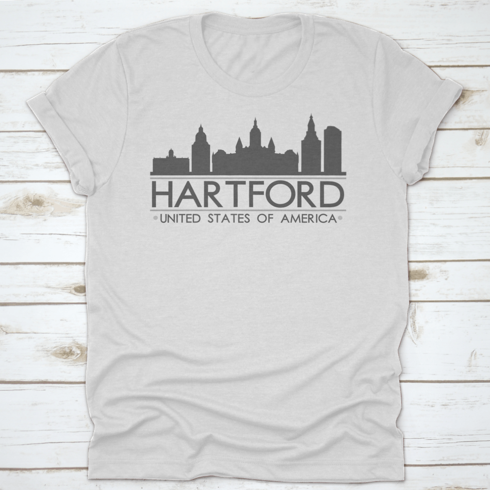 Hartford Skyline Silhouette Design featuring famous buildings in vector art style, showcasing the city's architectural beauty.