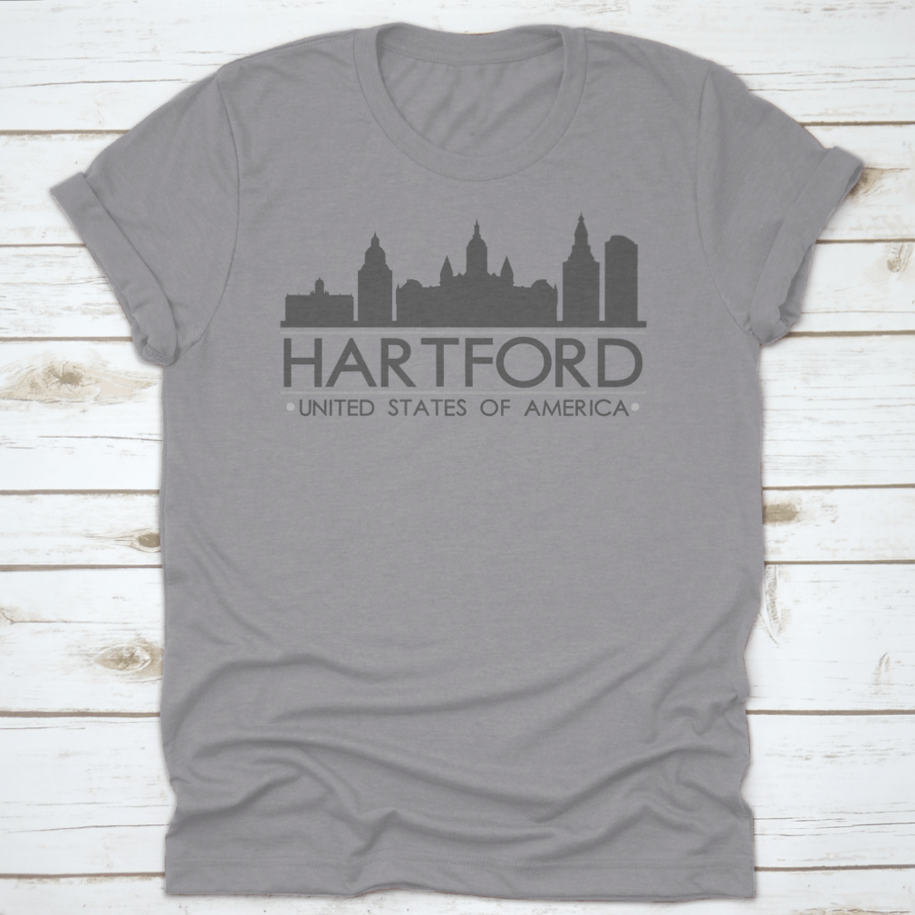 Hartford Skyline Silhouette Design featuring famous buildings in vector art style, showcasing the city's architectural beauty.