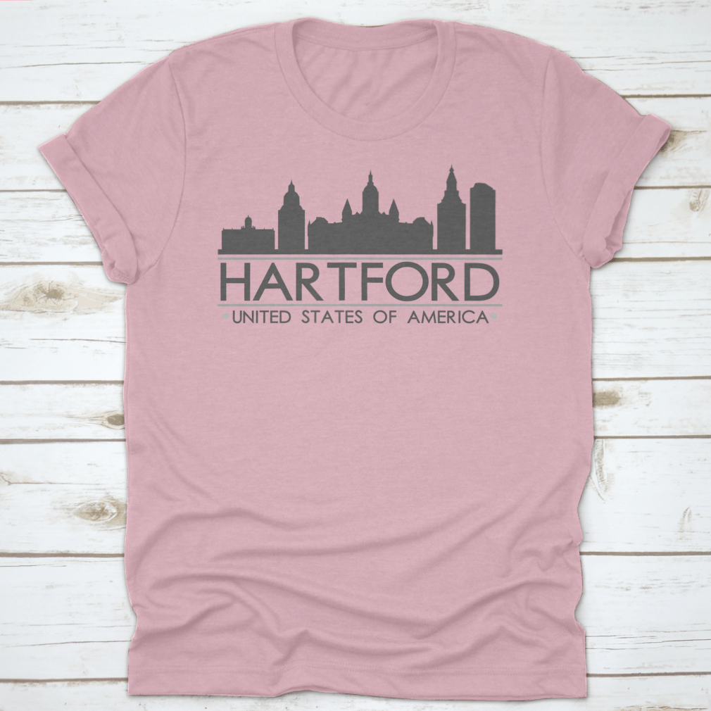 Hartford Skyline Silhouette Design featuring famous buildings in vector art style, showcasing the city's architectural beauty.