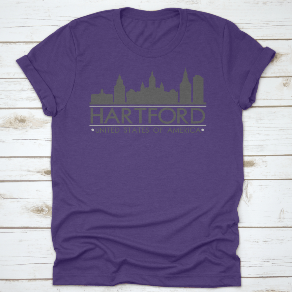 Hartford Skyline Silhouette Design featuring famous buildings in vector art style, showcasing the city's architectural beauty.