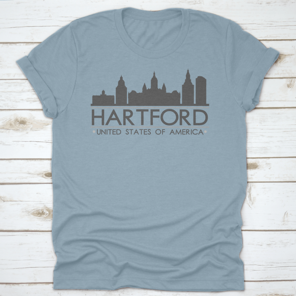 Hartford Skyline Silhouette Design featuring famous buildings in vector art style, showcasing the city's architectural beauty.