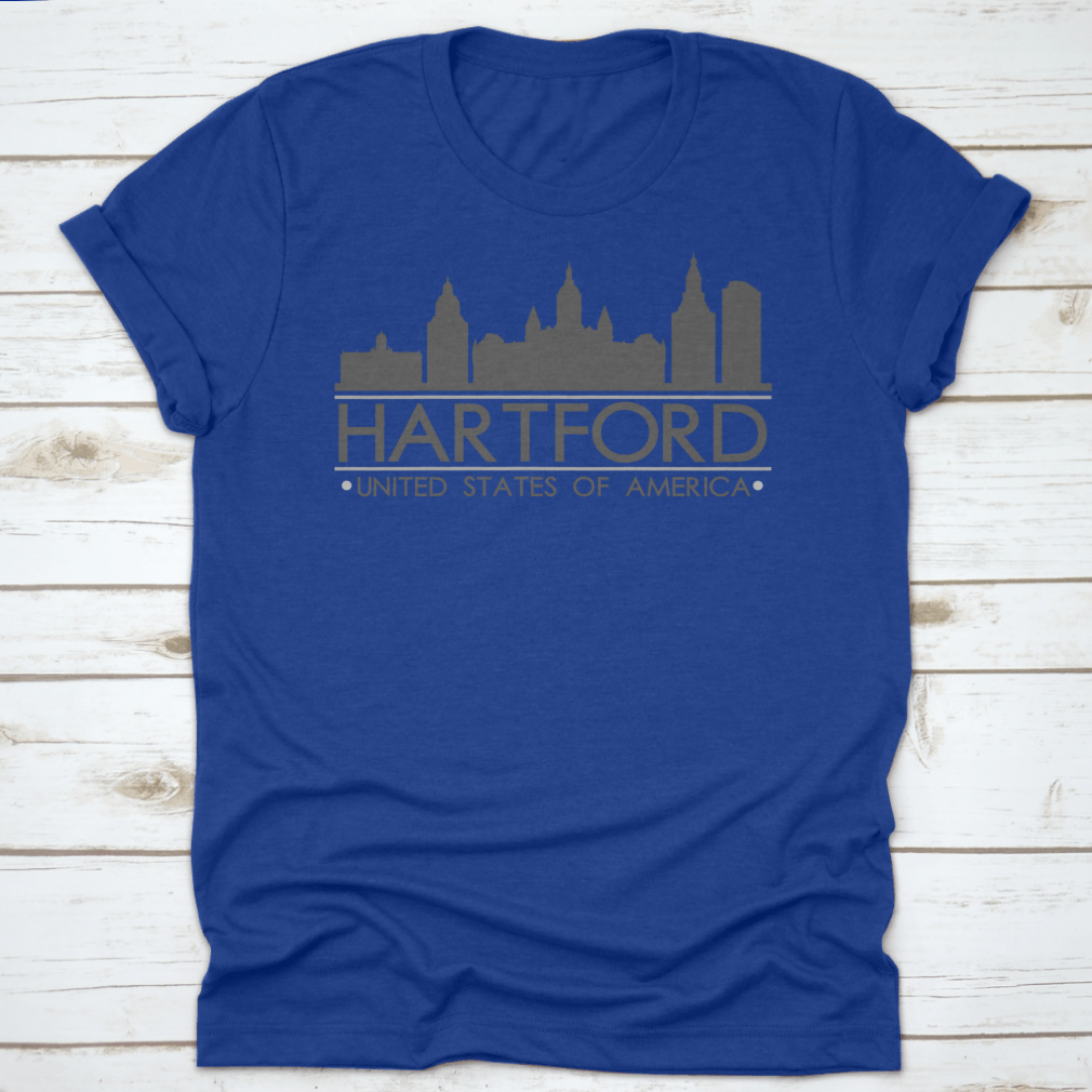 Hartford Skyline Silhouette Design featuring famous buildings in vector art style, showcasing the city's architectural beauty.