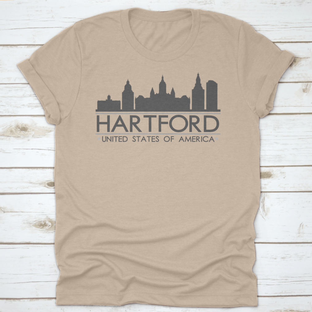 Hartford Skyline Silhouette Design featuring famous buildings in vector art style, showcasing the city's architectural beauty.
