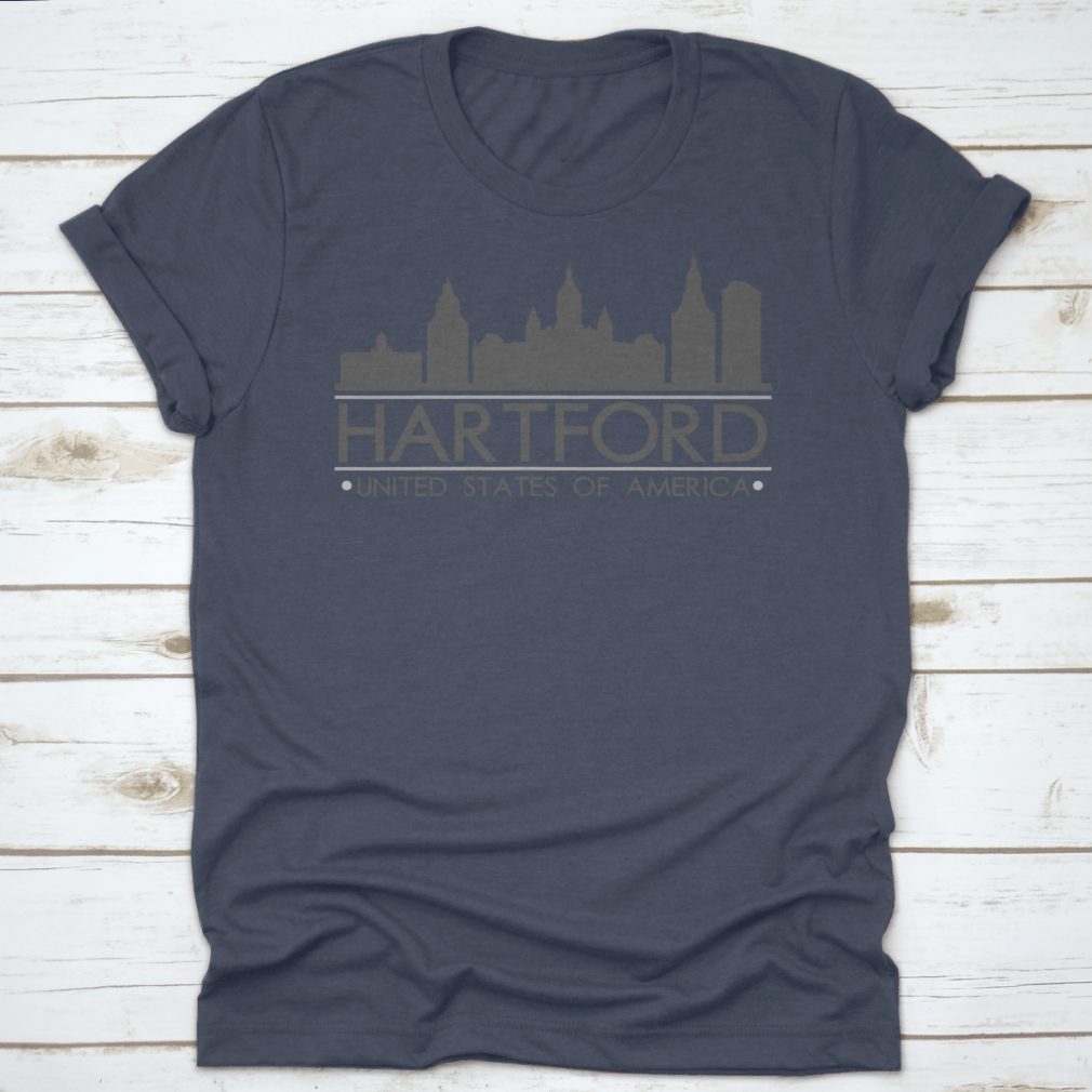 Hartford Skyline Silhouette Design featuring famous buildings in vector art style, showcasing the city's architectural beauty.