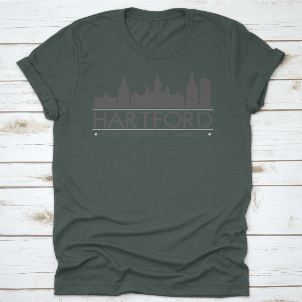 Hartford Skyline Silhouette Design featuring famous buildings in vector art style, showcasing the city's architectural beauty.