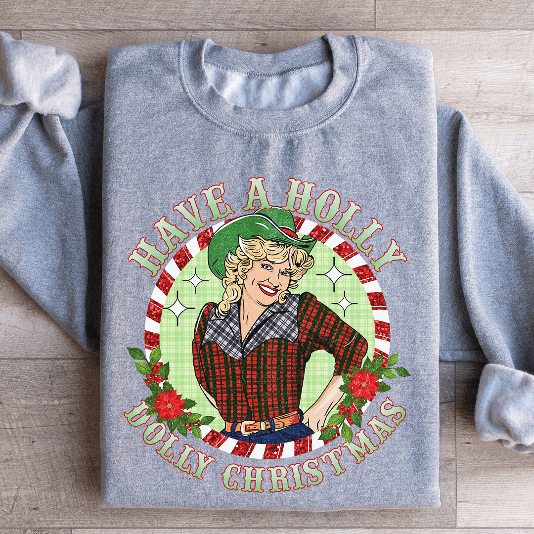 Cozy 'Have A Holly Christmas' sweats featuring a festive design, made from a warm cotton/poly fleece blend.