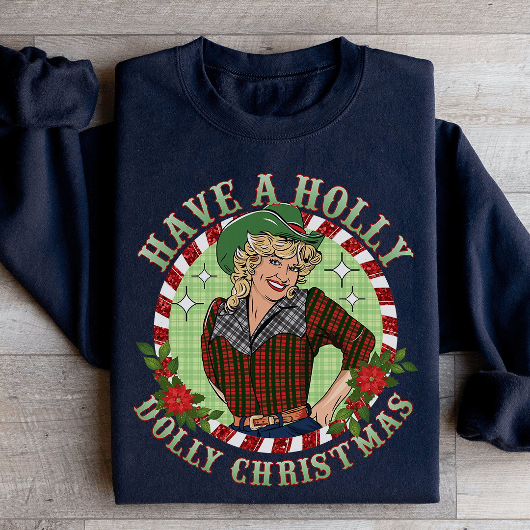 Cozy 'Have A Holly Christmas' sweats featuring a festive design, made from a warm cotton/poly fleece blend.