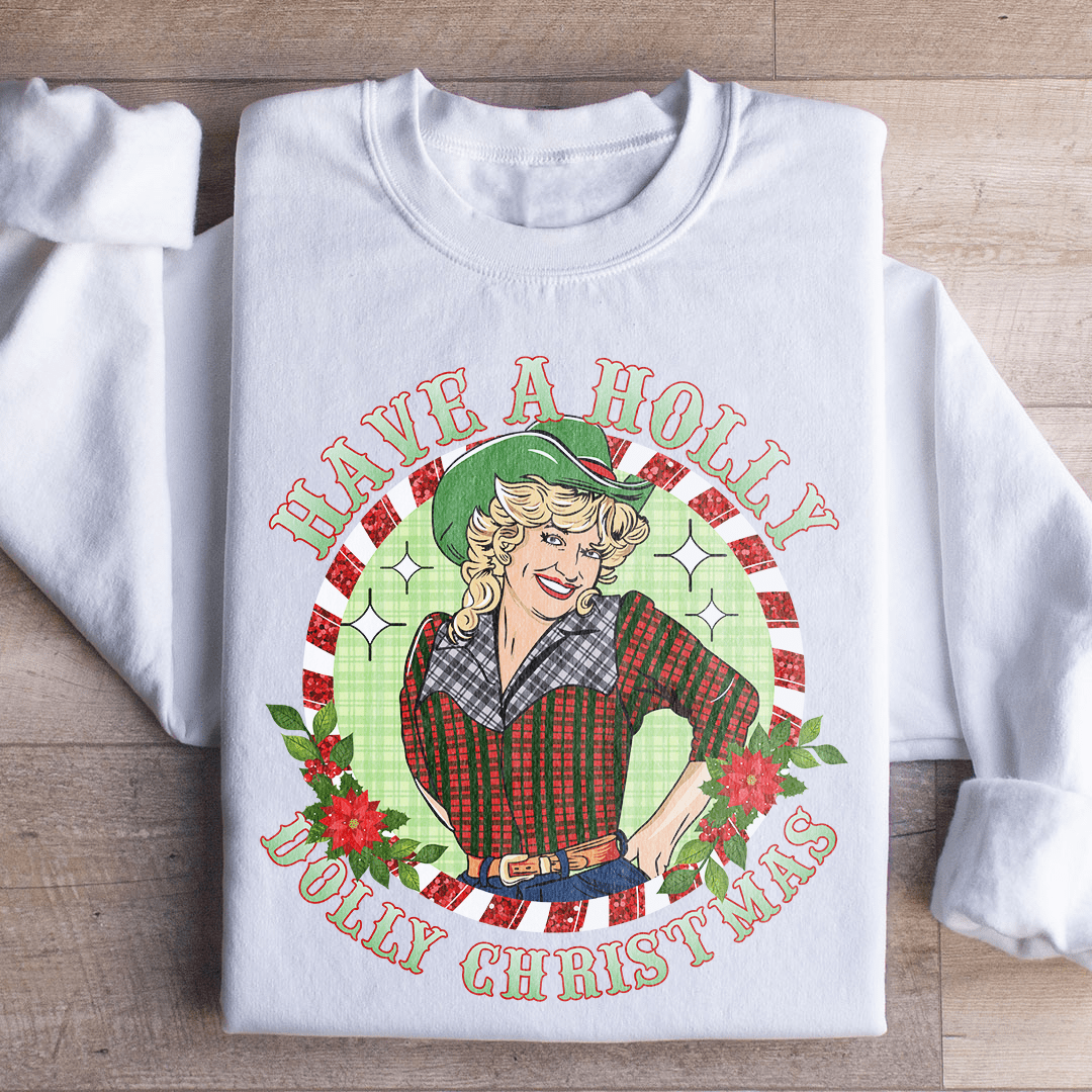 Cozy 'Have A Holly Christmas' sweats featuring a festive design, made from a warm cotton/poly fleece blend.