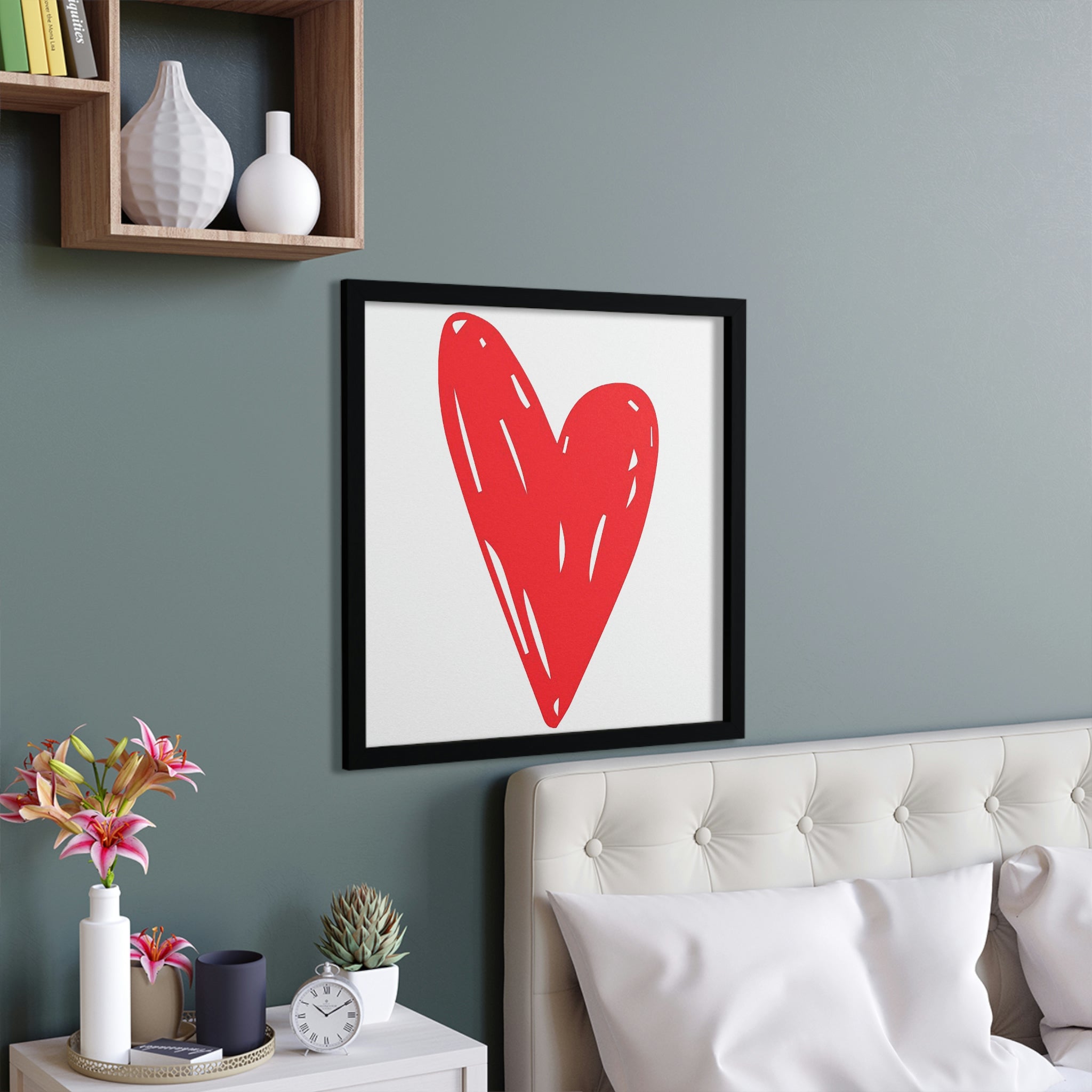 A beautifully crafted Hearts Framed Poster with a hand-crafted wooden frame, showcasing vibrant colors and intricate designs, ready to enhance any space.