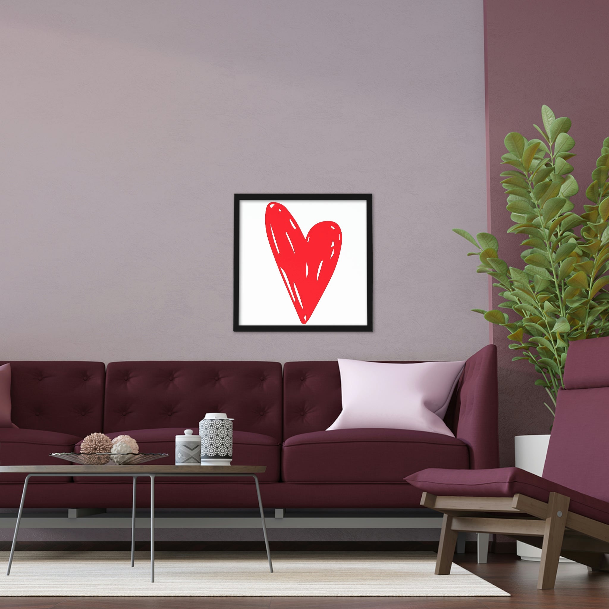 A beautifully crafted Hearts Framed Poster with a hand-crafted wooden frame, showcasing vibrant colors and intricate designs, ready to enhance any space.