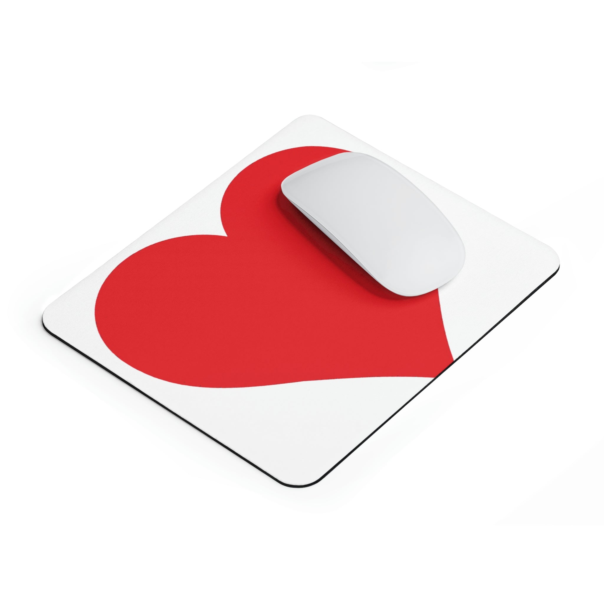 A stylish hearts design mouse pad with a non-slip rubber base, perfect for enhancing any workspace.