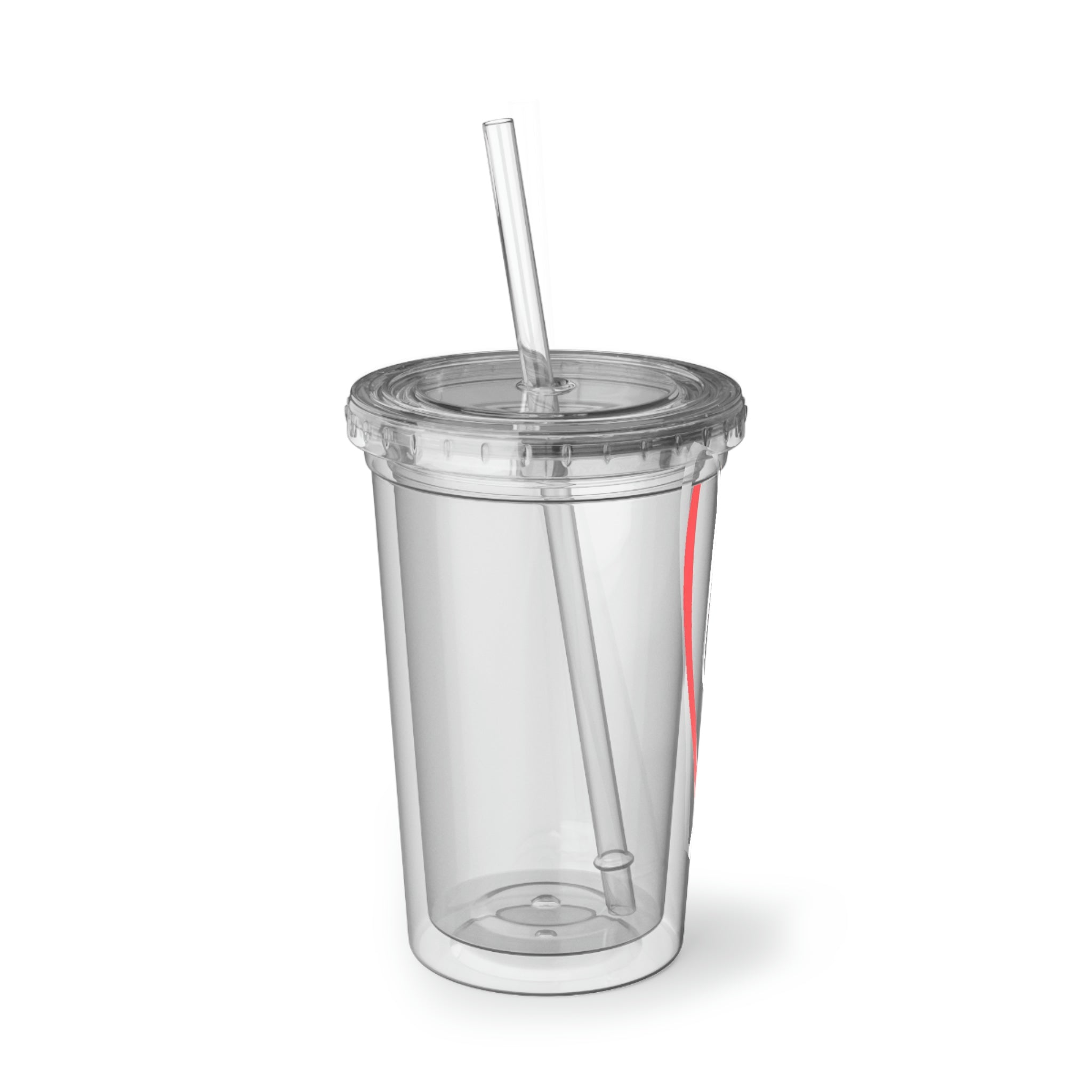 Hearts Suave Acrylic Cup in stainless steel with a black plastic cap and straw, showcasing a customizable design.