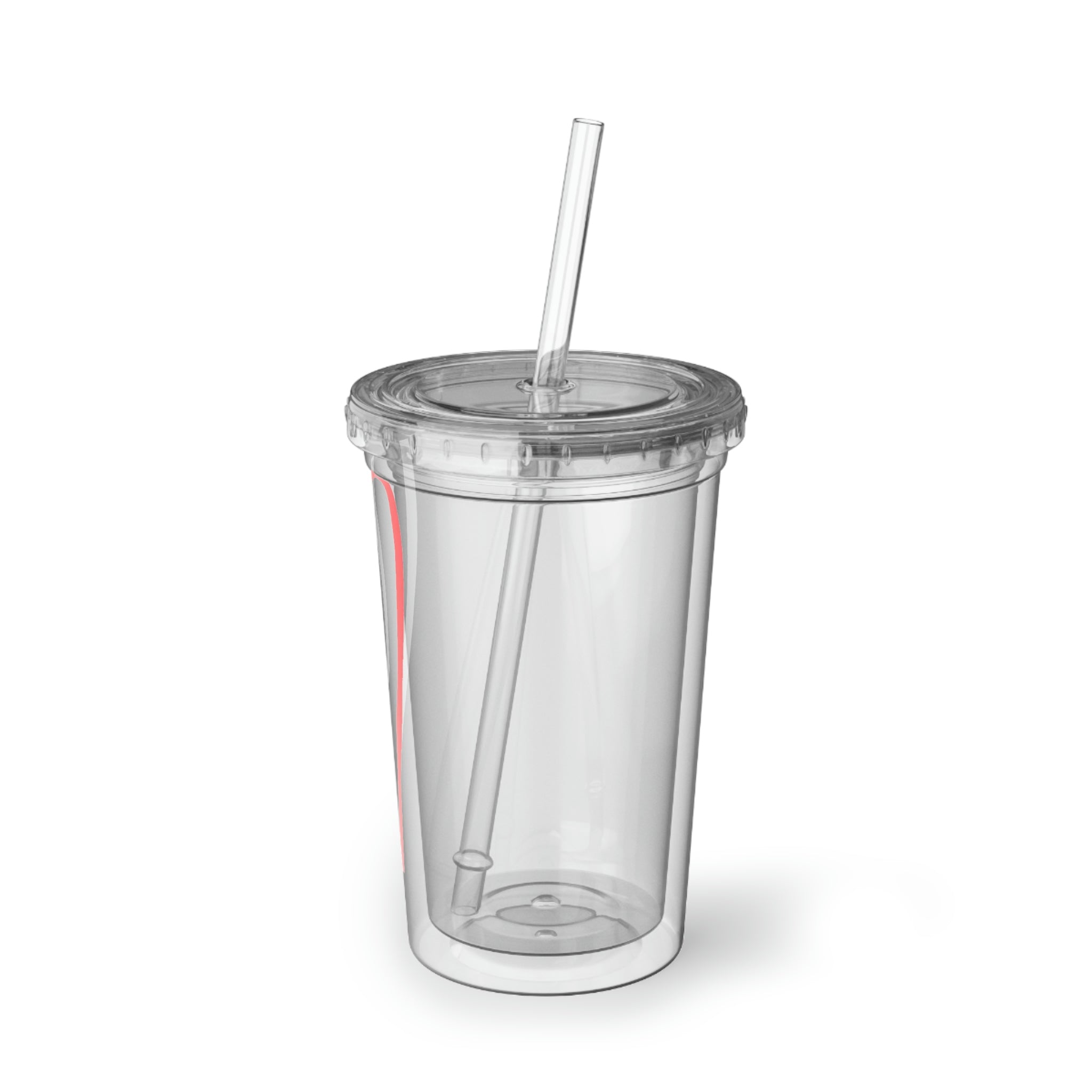Hearts Suave Acrylic Cup in stainless steel with a black plastic cap and straw, showcasing a customizable design.