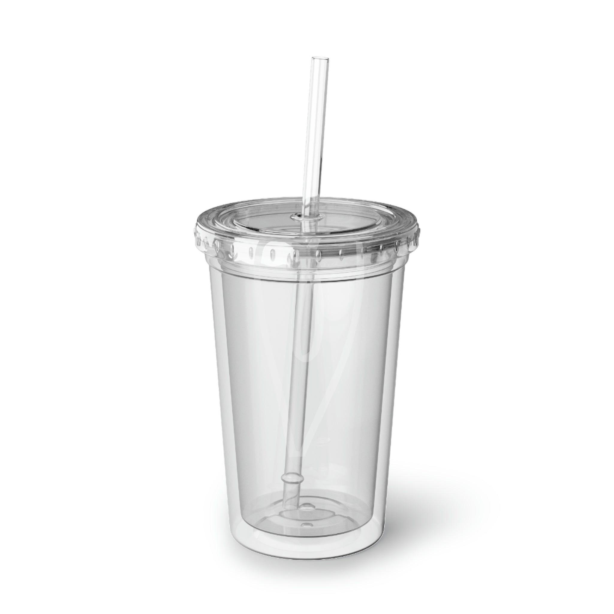 Hearts Suave Acrylic Cup in stainless steel with a black plastic cap and straw, showcasing a customizable design.