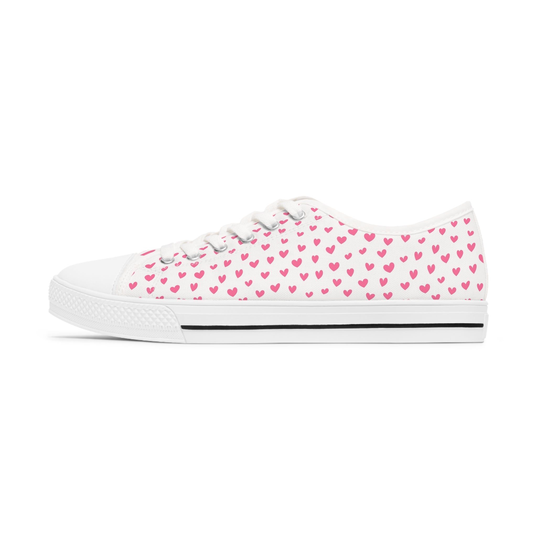 Hearts Women's Low Top Sneakers in black and white with breathable canvas and memory foam insoles.