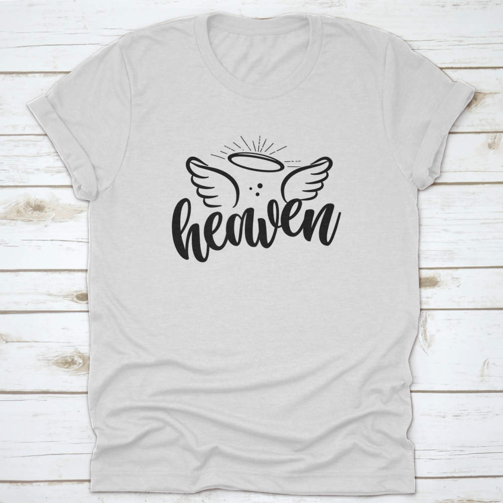 A stylish cotton shirt featuring the phrase 'Heaven' in modern brush calligraphy, showcasing a beautiful hand-drawn design.