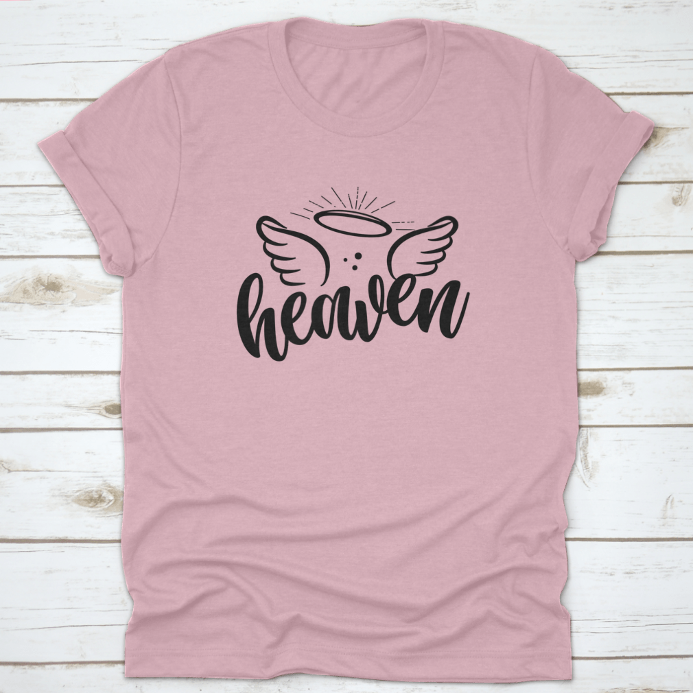 A stylish cotton shirt featuring the phrase 'Heaven' in modern brush calligraphy, showcasing a beautiful hand-drawn design.
